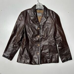 Wilsons Leather Brown Genuine Leather Jacket Paisley Lining Large RN69426